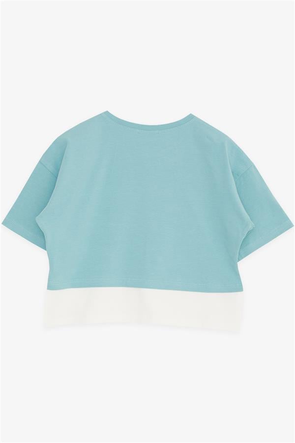 Girls' Crop T-Shirt with Text Print and Side Slits, Mint Green (Ages 9-14)