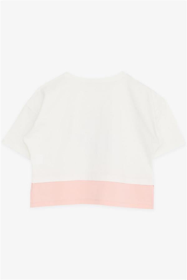 Girls' Crop T-Shirt with Text Print and Side Slits, Off-White (Ages 9-14)
