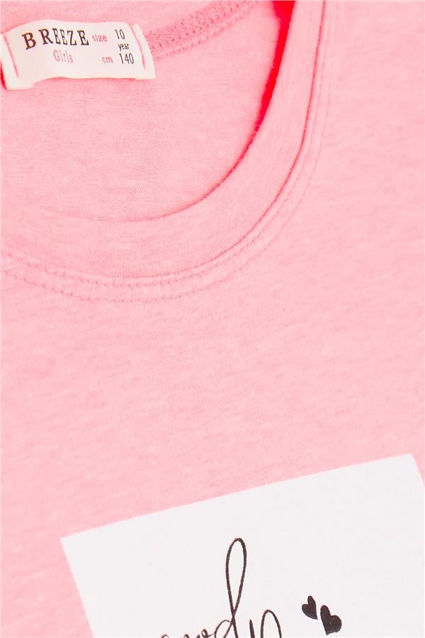 Girls' Crop T-Shirt with Text Print, Side Slits, Neon Pink (Ages 9-14)