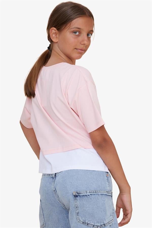 Girls' Crop T-Shirt with Text Print and Side Slits, Pink (Ages 9-14)