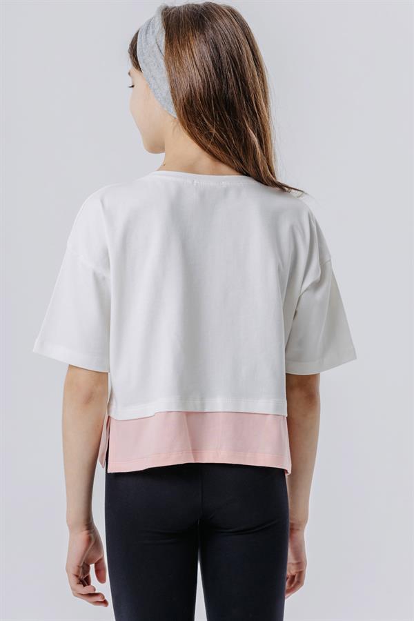 Girls' Crop T-Shirt with Text Print and Side Slits, Off-White (Ages 9-14)