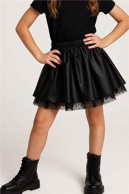 Girls' Skirt, Black, Leather and Tulle (Ages 3-7)