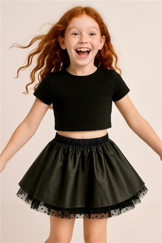 Girls' Skirt, Black, Leather and Tulle (Ages 3-7)