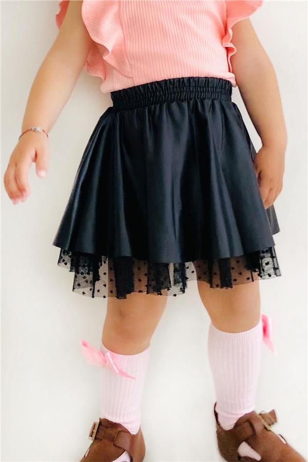 Girls' Skirt, Black, Leather and Tulle (Ages 3-7)
