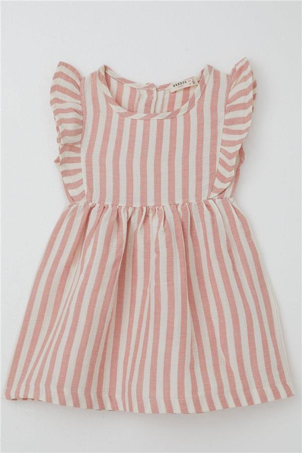 Girl's Dress with Button Detail at Back and Ruffled Sleeves, Ecru (Ages 3-8)