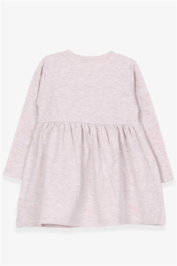 Girl's Dress with Teddy Bear Accessory Detail, Beige Melange (2-3 Years)