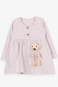 Girl's Dress with Teddy Bear Accessory Detail, Beige Melange (2-3 Years)