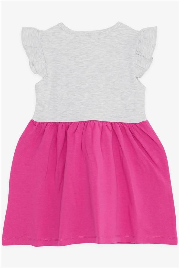 Baby Girl Dress with Pockets, Glittery Kitten Print, Light Grey Melange (1.5-2 Years)