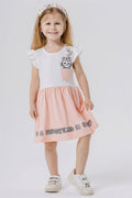Girls' Dress with Pockets, Glittery Kitten Print, Ecru (1.5-3 Years)