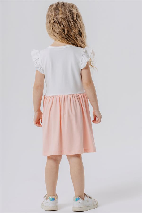 Girls' Dress with Pockets, Glittery Kitten Print, Ecru (1.5-3 Years)