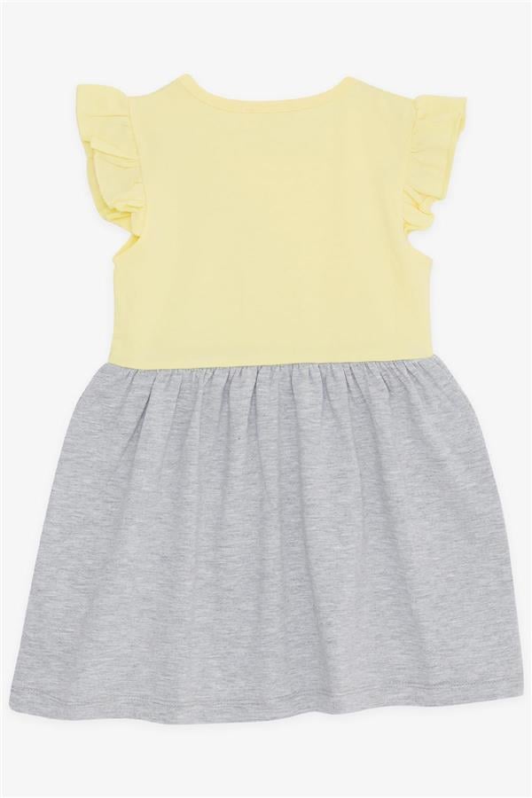 Girls' Dress with Pockets, Glittery Kitten Print, Yellow (1.5-3 Years)