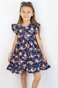 Girl's Dress with Floral Pattern, Button Back, Mixed Colors (Ages 3)