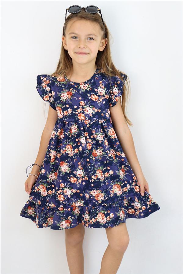 Girl's Dress with Floral Pattern, Button Back, Mixed Colors (Ages 3)