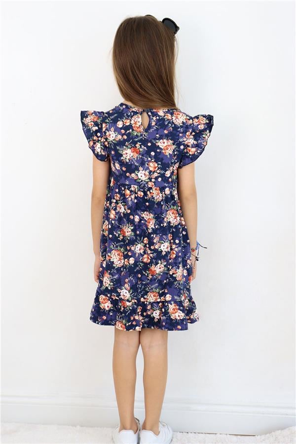 Girl's Dress with Floral Pattern, Button Back, Mixed Colors (Ages 3)