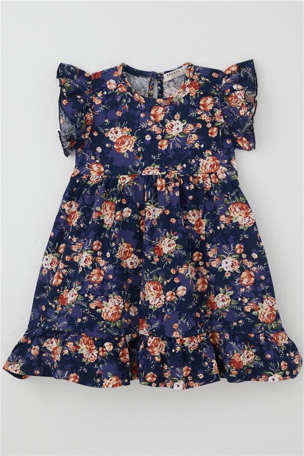 Girl's Dress with Floral Pattern, Button Back, Mixed Colors (Ages 3)