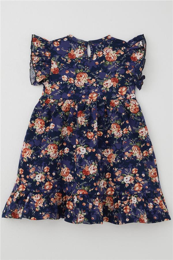 Girl's Dress with Floral Pattern, Button Back, Mixed Colors (Ages 3)