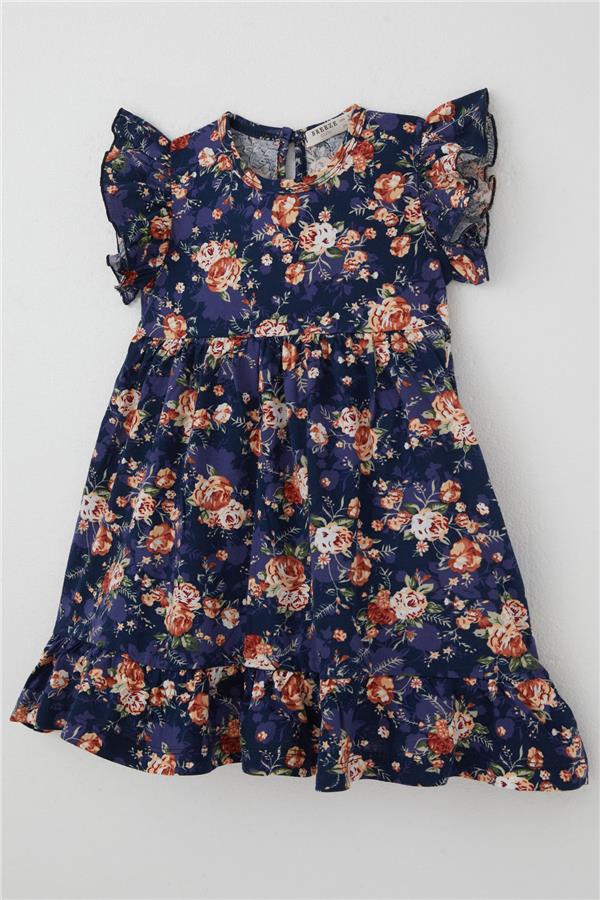 Girl's Dress with Floral Pattern, Button Back, Mixed Colors (Ages 3)