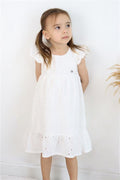 Girl's Dress with Lace and Floral Embroidery, Ecru (Ages 4-8)