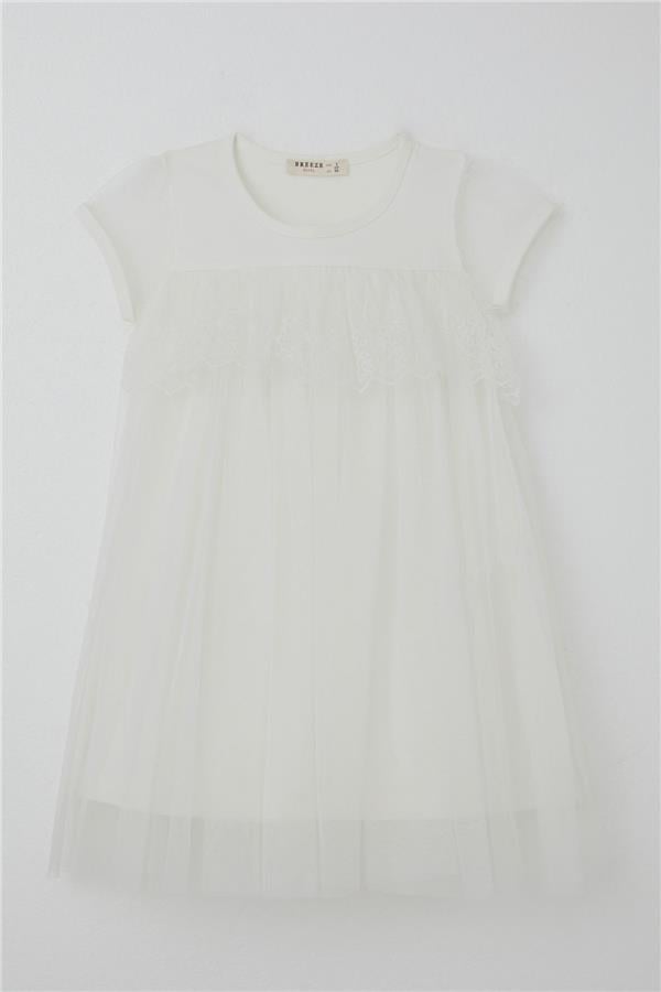 Girl's Dress with Embroidered Tulle, White (2-3 Years)
