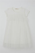 Girl's Dress with Embroidered Tulle, White (2-3 Years)
