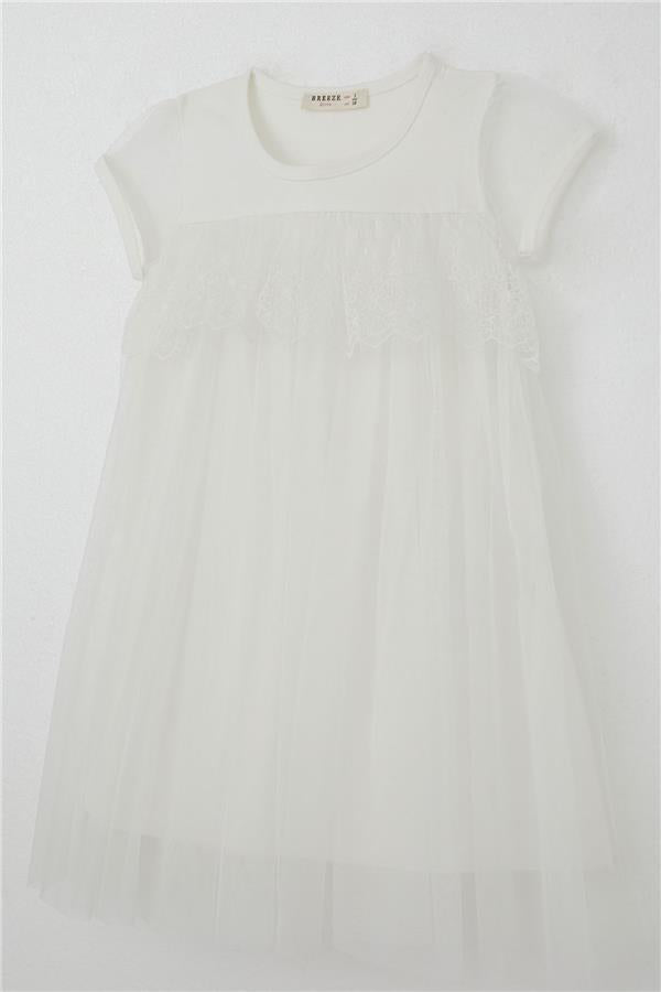 Girl's Dress with Embroidered Tulle, White (2-3 Years)