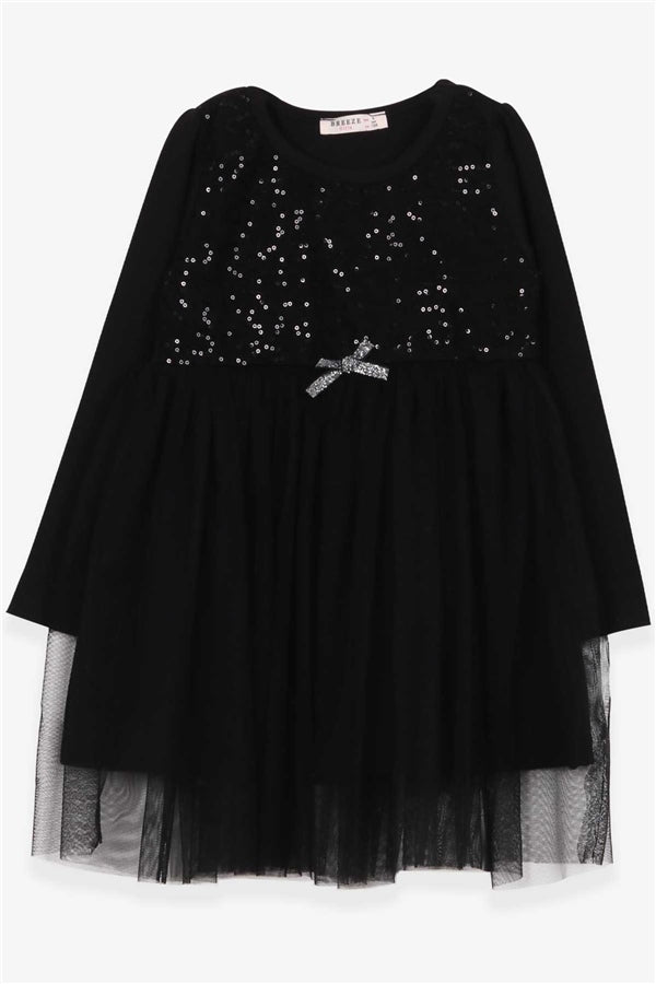 Girl's Dress with Sequins, Bow, and Tulle, Black (Ages 4)