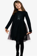 Girl's Dress with Sequins, Bow, and Tulle, Black (Ages 4)