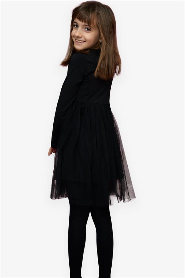 Girl's Dress with Sequins, Bow, and Tulle, Black (Ages 4)