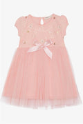 Baby Girl Dress with Sequins, Embroidery, Bow, and Tulle, Salmon Color (1.5-2 Years)