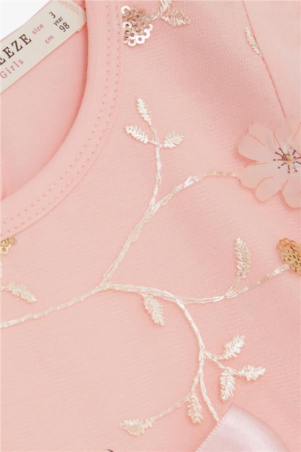 Baby Girl Dress with Sequins, Embroidery, Bow, and Tulle, Salmon Color (1.5-2 Years)