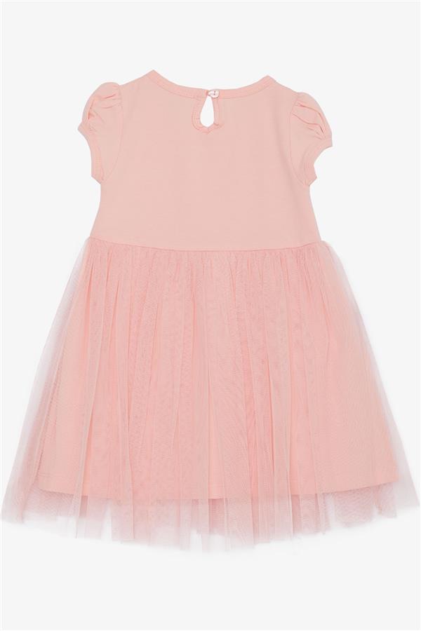 Baby Girl Dress with Sequins, Embroidery, Bow, and Tulle, Salmon Color (1.5-2 Years)