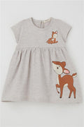 Girl's Dress Cute Deer Print Beige Melange (1.5-5 Years)