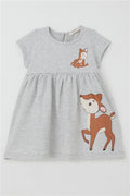 Girl's Dress Cute Deer Print Grey Melange (1.5-4 Years)