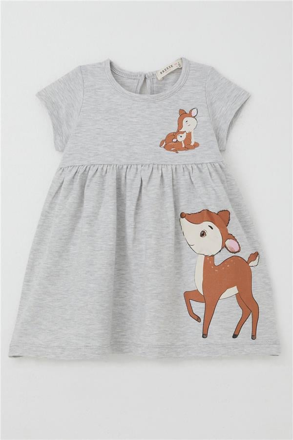 Girl's Dress Cute Deer Print Grey Melange (1.5-4 Years)