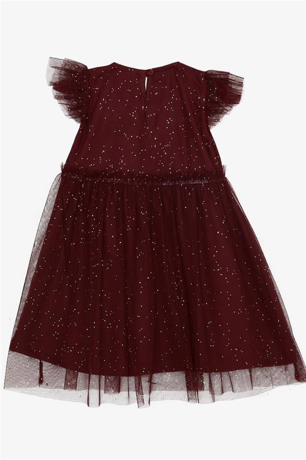 Girl's Dress with Glitter, Tulle and Ruffles, Burgundy (3-4 Years)