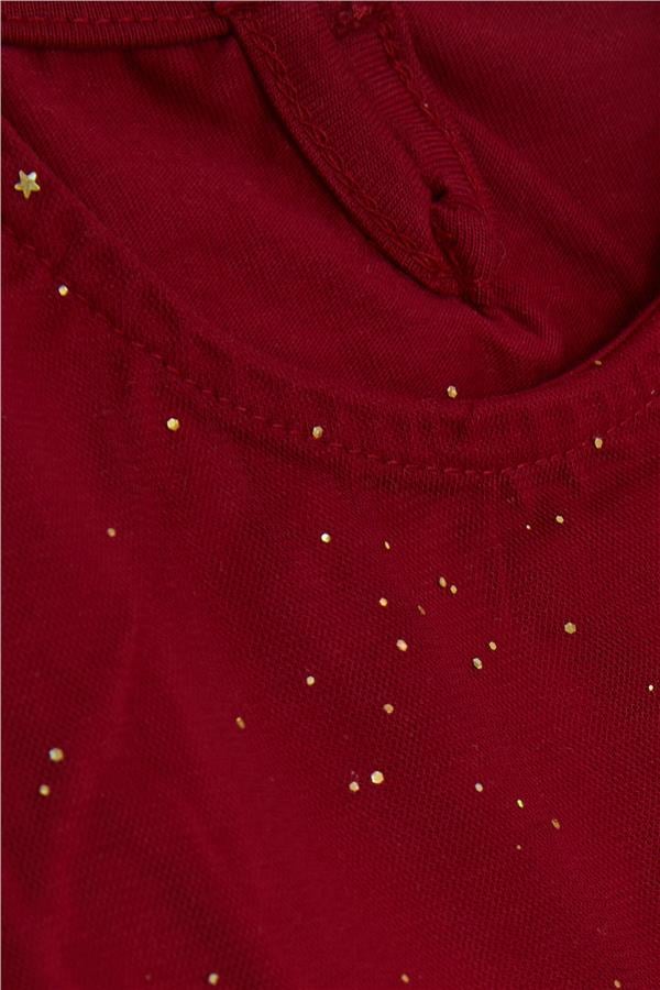 Girl's Dress with Glitter, Tulle and Ruffles, Plum Color (3-4 Years)