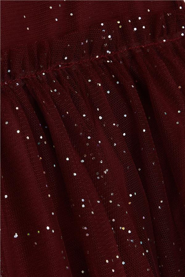 Girl's Dress with Glitter, Tulle and Ruffles, Burgundy (3-4 Years)