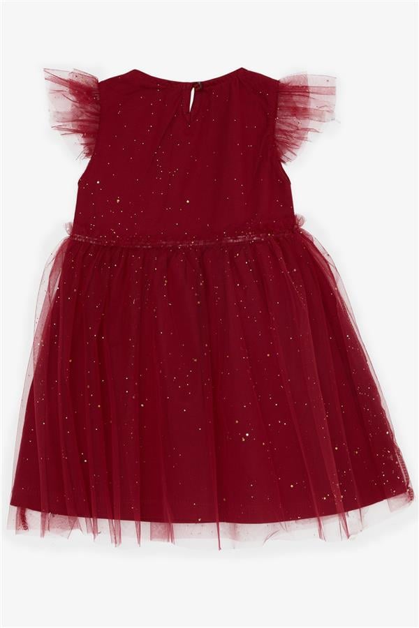 Girl's Dress with Glitter, Tulle and Ruffles, Plum Color (3-4 Years)