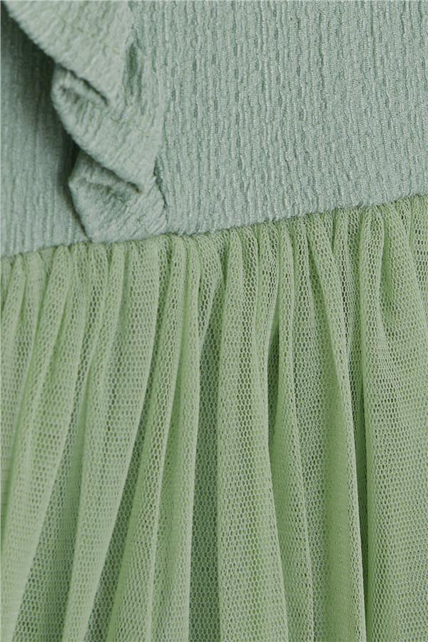 Girl's Dress with Tulle and Ruffles, Mint Green (Ages 3)