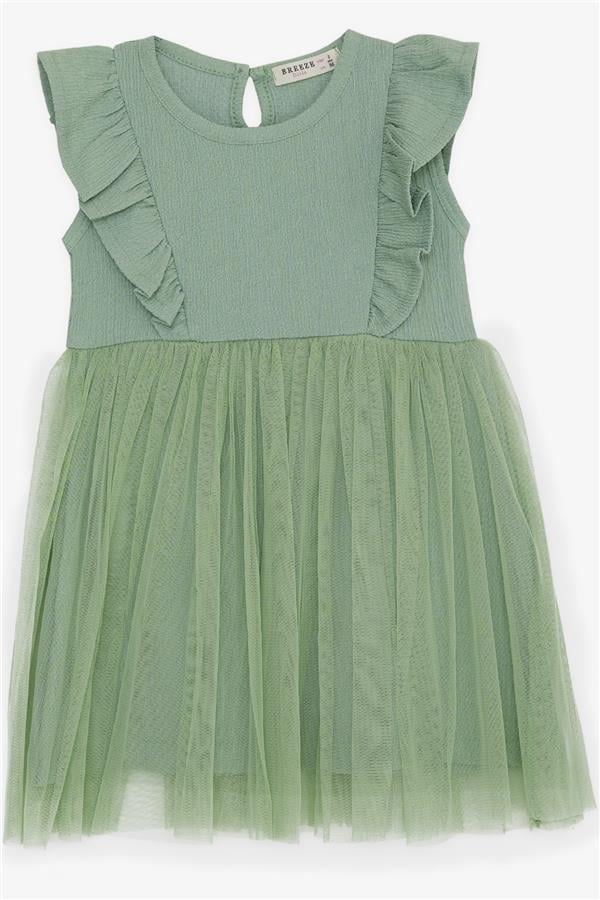 Girl's Dress with Tulle and Ruffles, Mint Green (Ages 3)