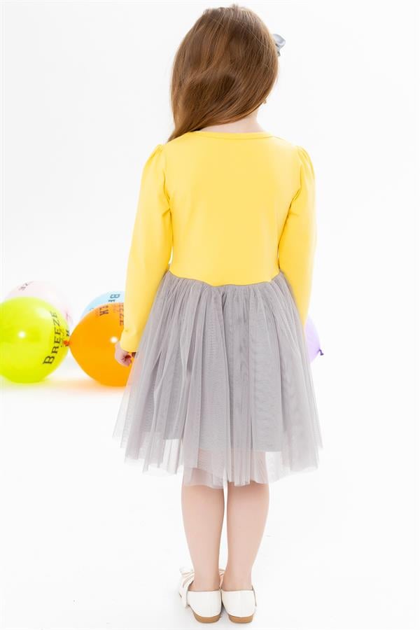 Baby Girl Long-Sleeved Dress with Unicorn Print, Yellow (1.5-2 Years)