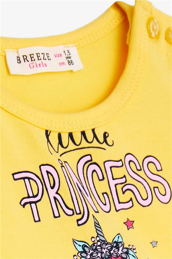 Baby Girl Long-Sleeved Dress with Unicorn Print, Yellow (1.5-2 Years)