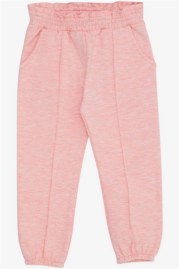 Girls' Sweatpants with Elastic Waistband and Pockets, Salmon Melange (1-1.5 Years)