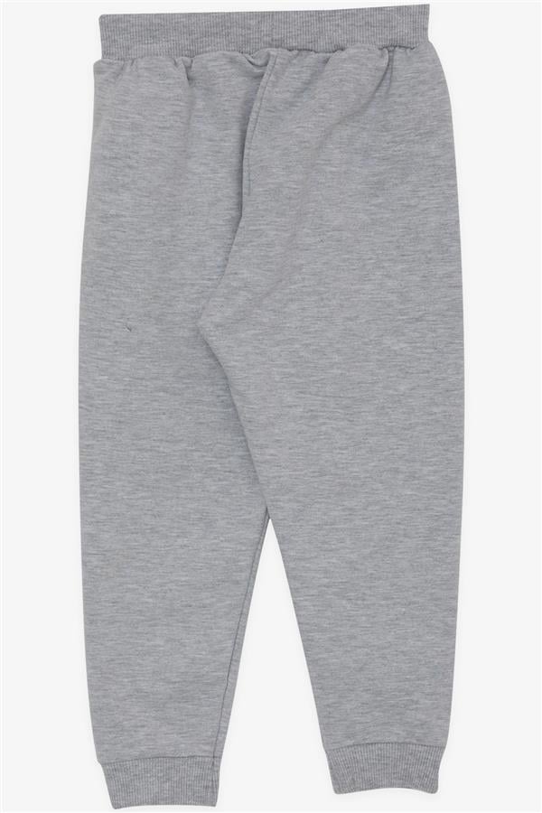 Baby Girl Sweatpants with Cute Teddy Bear Embroidery, Light Grey Melange (1-1.5 Years)