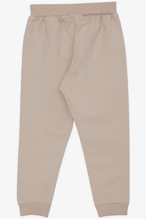 Baby Girl Sweatpants with Cute Teddy Bear Embroidery, Beige (1-1.5 Years)
