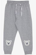Baby Girl Sweatpants with Cute Teddy Bear Embroidery, Light Grey Melange (1-1.5 Years)