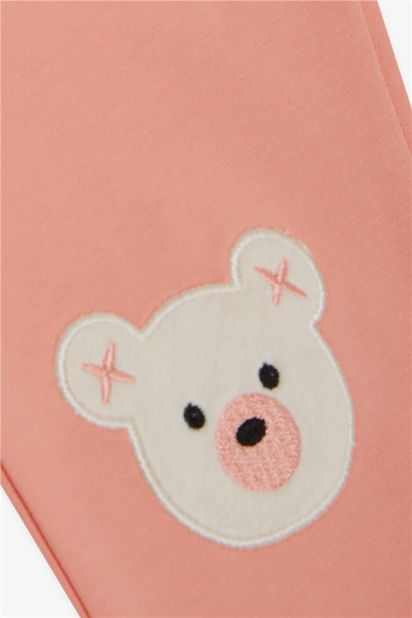 Baby Girl Sweatpants with Cute Teddy Bear Embroidery, Salmon Color (1-1.5 Years)