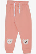 Baby Girl Sweatpants with Cute Teddy Bear Embroidery, Salmon Color (1-1.5 Years)