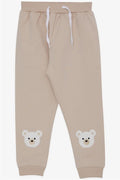 Baby Girl Sweatpants with Cute Teddy Bear Embroidery, Beige (1-1.5 Years)