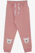 Girls' Sweatpants with Cute Teddy Bear Embroidery, Rose Pink (1-1.5 Years)